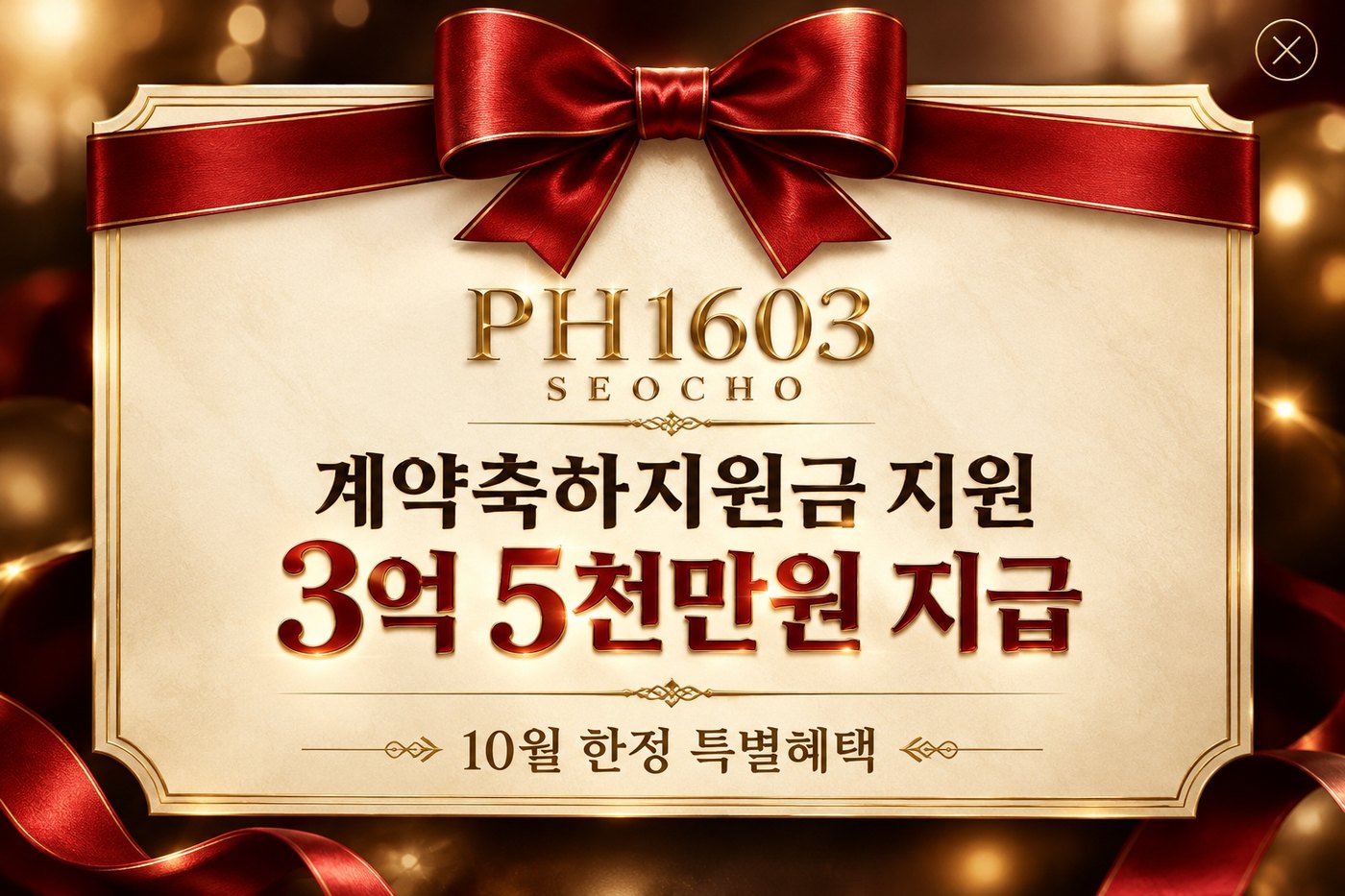 PH1603 서초 계약축하지원금 지원 3억 5천만원 지급, 10월 한정 특별혜택